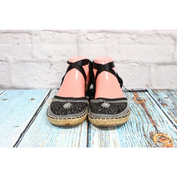 Tintori Black Beaded Embroidered Espadrille Lace-up Sandals Size 40 / 9 - Picture 4 of 9